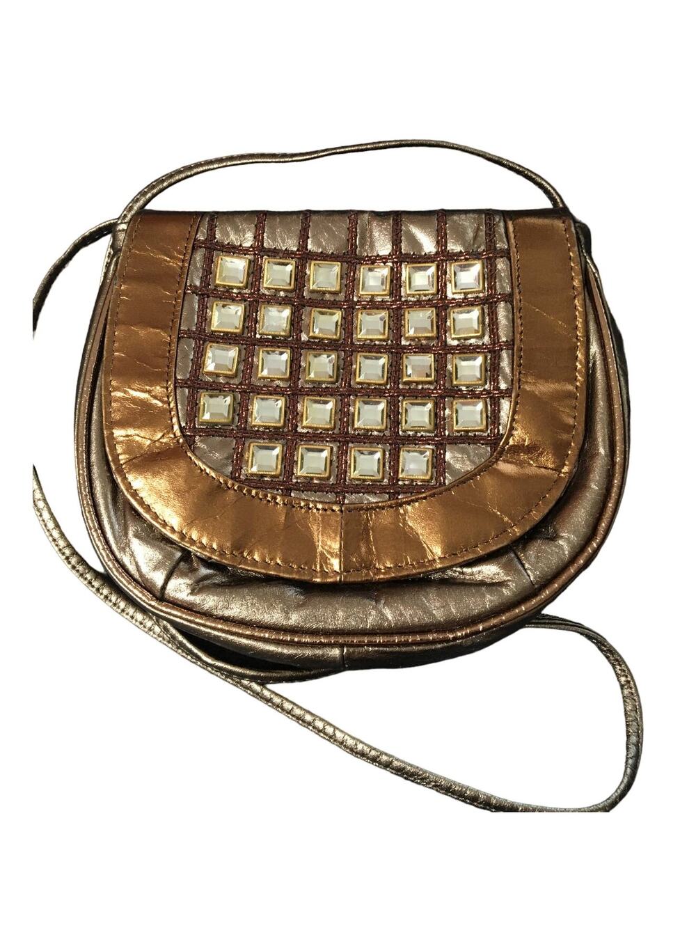 NWOT Vintage Samir Handbag Leather Gold, Bronze Metallic Jeweled Crossbody Purse